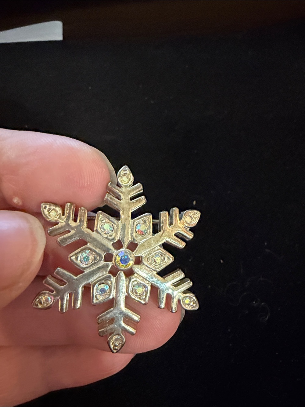 Silver Snowflake Brooch with Aurora Borealis Crystals